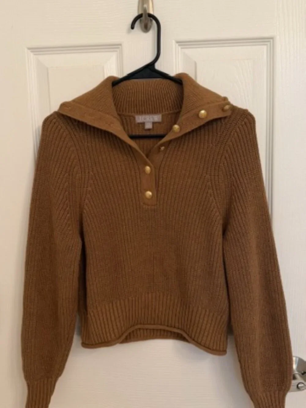 J. Crew Ribbed cotton button-collar sweater Heather Camel XXS